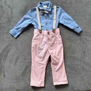 Cat & Jack Toddler Boy Outfit 18M Suspenders Pink Pants Bow Tie Easter Spring